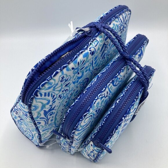 Sigred Olsen Cosmetic Makeup Bag Blue 3 Piece Set Travel Clutch NEW - Picture 3 of 6